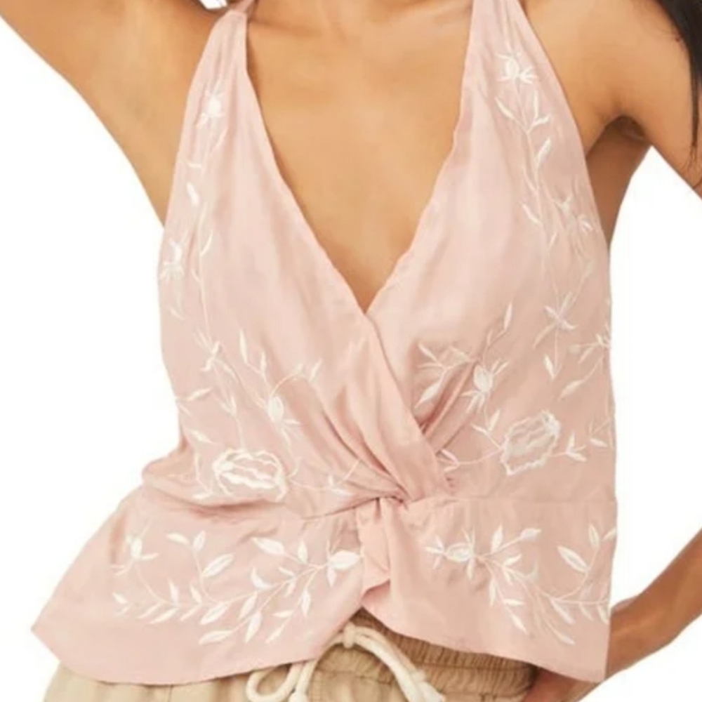 NWT Free People Rose Pink Embroidered Top